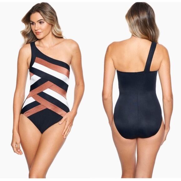 Miraclesuit Women's Spectra Matrix One-Shoulder One-Piece Swimsuit Size 12 NWT - Picture 1 of 12